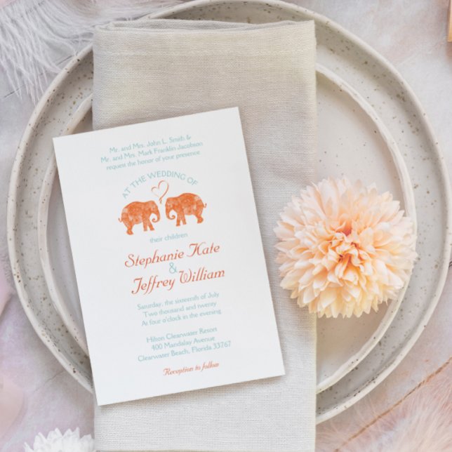 Invitation TONNES D'AMOUR / Elephant Couple Coeur Mariage Inv (Créateur téléchargé)