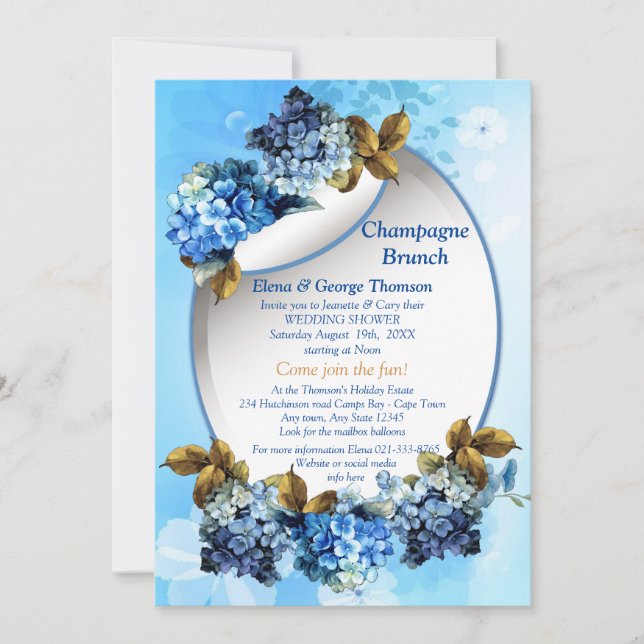 Invitation Tons d'aquarelle bleue Hydrangeas Couple Douche (Devant)