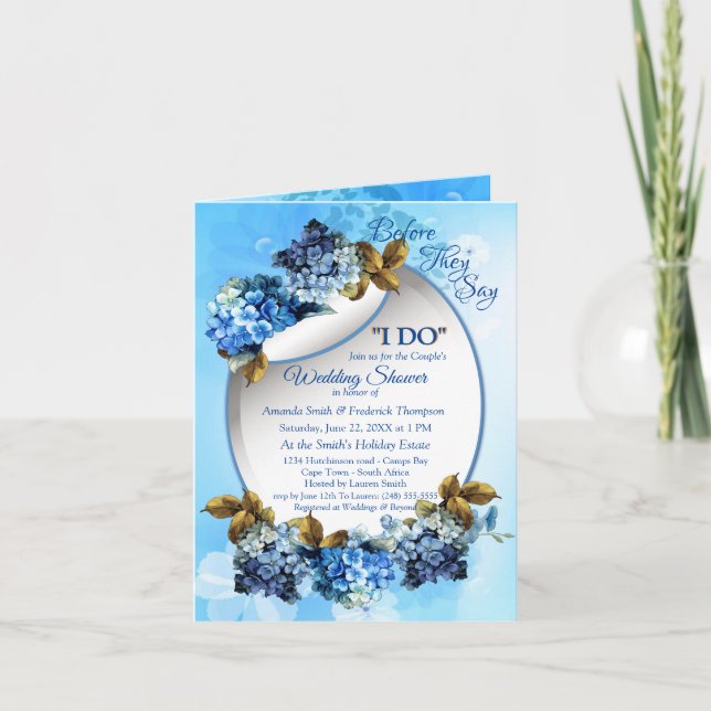 Invitation Tons d'aquarelle bleue Hydrangeas Couple Douche (Devant)