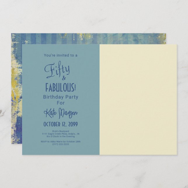 Invitation Tons De Bleu 50 & FABULEUSE Photo Anniversaire (Devant / Derrière)