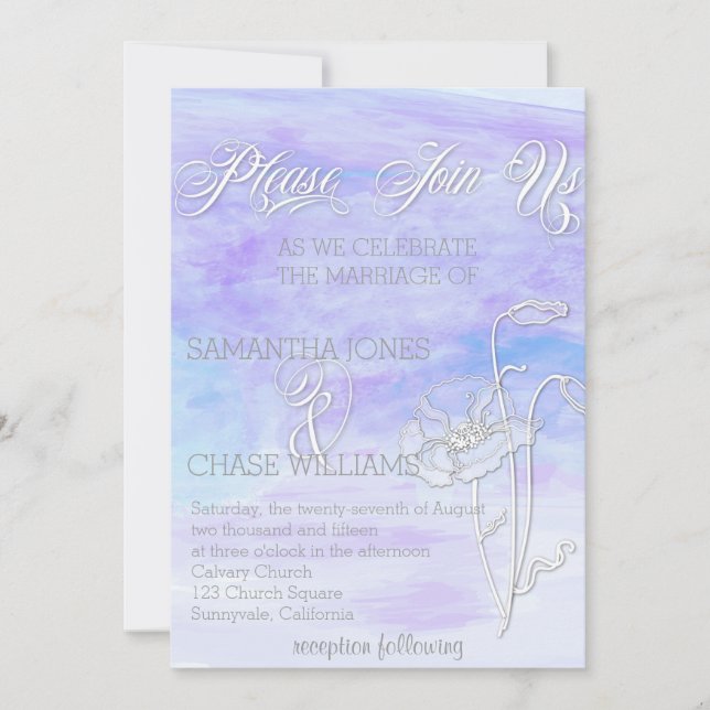 INVITATION TONS DE BLUES COULEUR D'EAU POPIES MARIAGE (Devant)