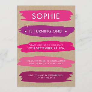 Invitation Tons De Pinceau Rose Tire Les Filles Premier Anniv