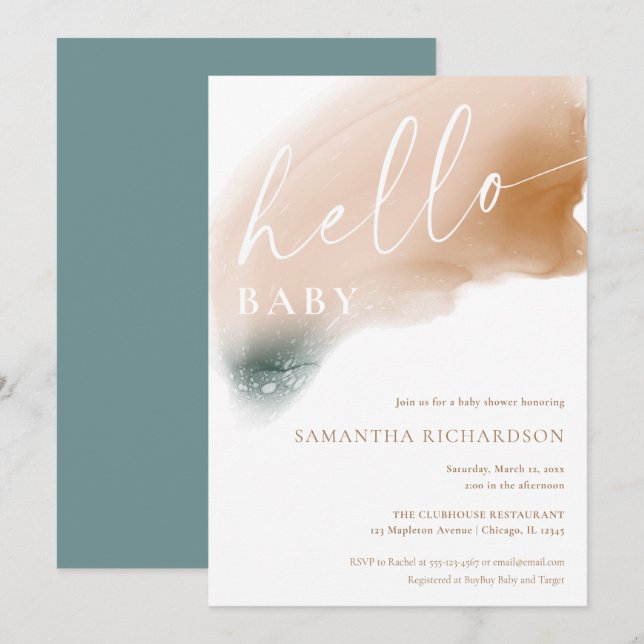 Invitation Tons de terre abstrait moderne douche neutre genre (Devant / Derrière)