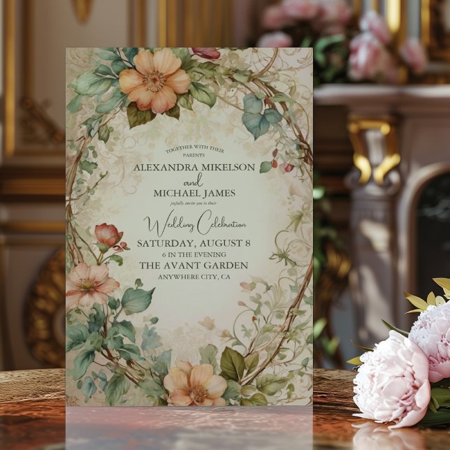 Invitation Tons de terre Muet Faded Floral Mariage (Créateur téléchargé)