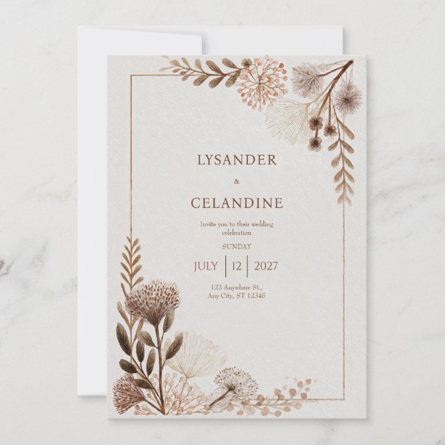 Invitation Tons Rustiques de la Terre Folk Floral Mariage (Devant)