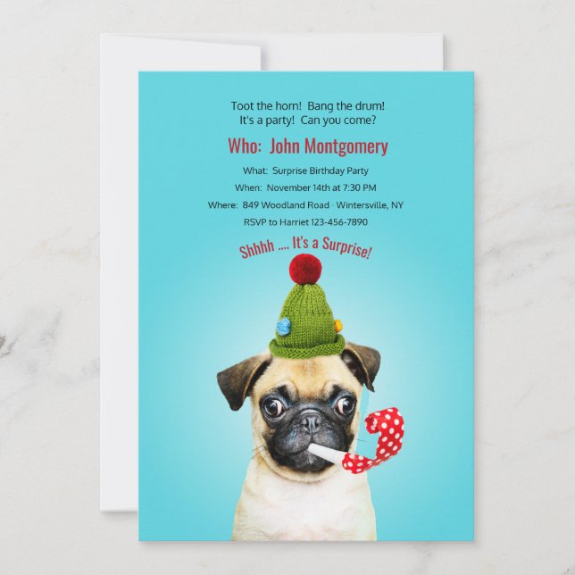 Invitation Toot Horn Surprise fête d'anniversaire (Devant)