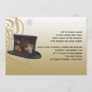 Invitation Top Hat and Fireworks Nouvel An