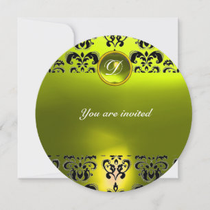 Invitation TOPAZ DAMASK GEM STONE MONOGRAS noir jaune
