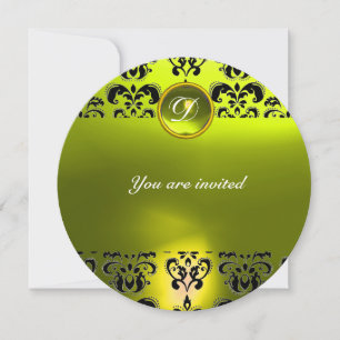 Invitation TOPAZE DAMASSÉE PIERRE GEMME MONOGRAMME noir jaune