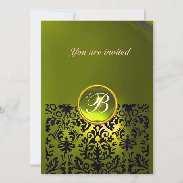 Invitation topaze jaune monogramme pierre gemme damas (Devant)
