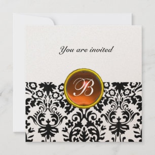 Invitation topaze monogramme pierre précieuse DAMASK or orang