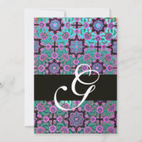 TOPKAPI BLUE BLACK DAMASK MONOGRAM rose vert