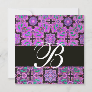 Invitation TOPKAPI PURPLE BLACK DAMASK MONOGRAM rose vert