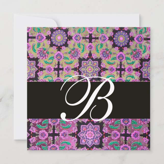 Invitation TOPKAPI ROSE NOIR DAMASK MONOGRAM gris vert (Devant)