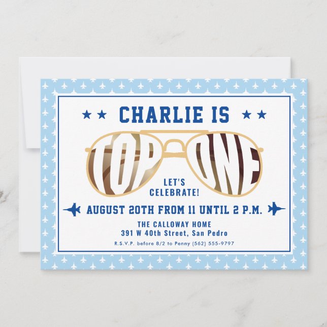 Invitation TopOne Fighter Pilote thème premier anniversaire (Devant)