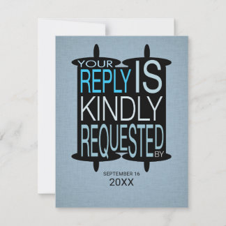 Invitation Torah Bar Mitzvah Réponse RSVP gris bleu