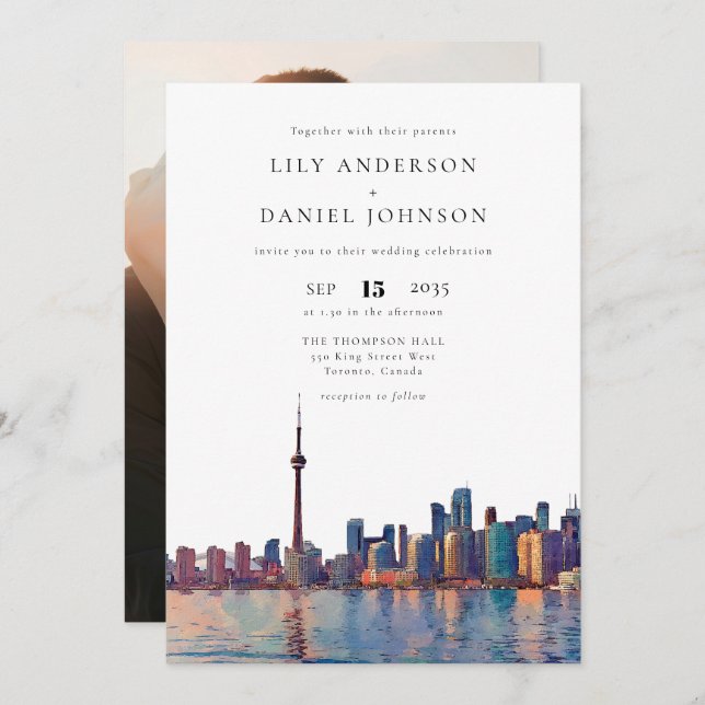 Invitation Toronto Skyline Destination Photo Wedding (Devant / Derrière)