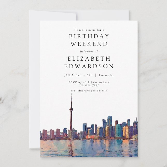 Invitation Toronto Skyline Watercolor Birthday Weekend (Devant)