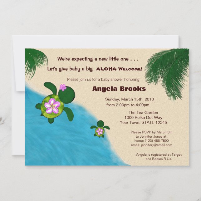 Invitation Tortue adorable d'invitation de baby shower (Honu) (Devant)