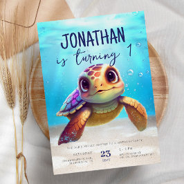Invitation Tortue de l'aquarelle sous la mer Anniversaire