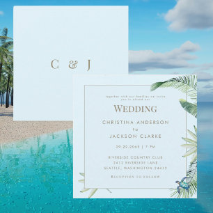 Invitation Tortue de Mer Bleue Glacée Tropicale Carré Mariage