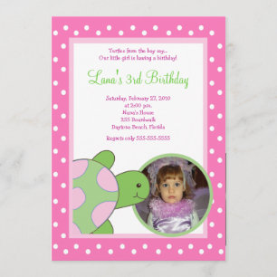 Invitation Tortue de mer rose Tortue *PHOTO* Anniversaire 5x7