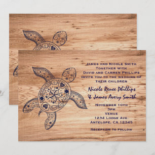 Invitation Tortue hawaïenne et mariage léger en bois Invitati