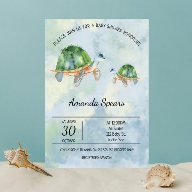 Invitation Tortue marine - Baby shower (Créateur téléchargé)
