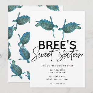 Invitation Tortues de mer bleu sarcelle Fête d'anniversaire d
