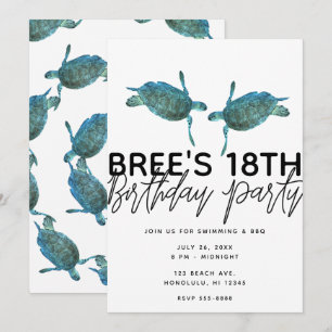 Invitation Tortues de mer bleu sarcelle Fête d'anniversaire s