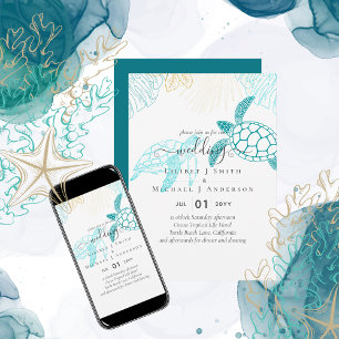 Invitation Tortues de mer Mariage Plage moderne Ocean Beach