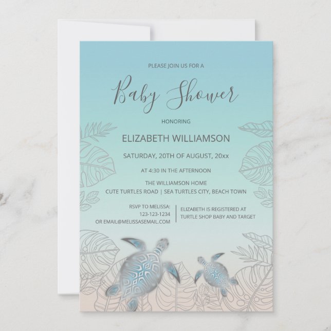 Invitation Tortues en argent QR Code | BABY SHOWER (Devant)