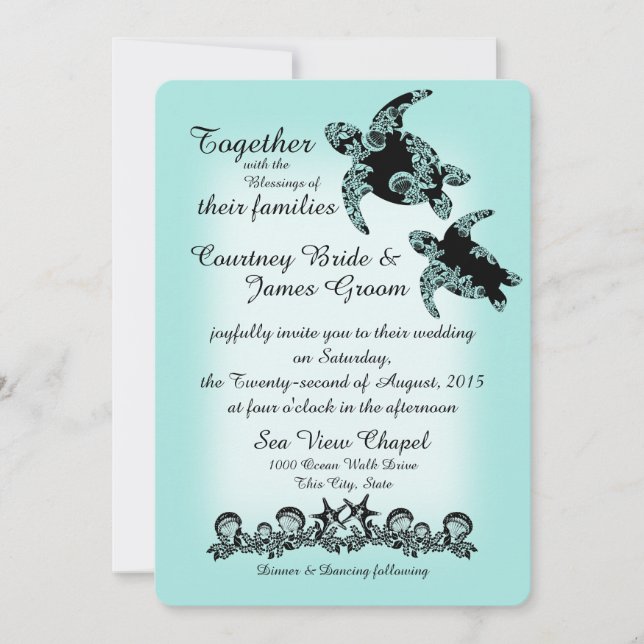 Invitation Tortues marines et Shell Garland (Devant)