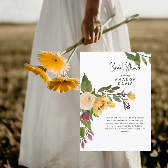 Invitation Toscan Fête des mariées florale de tournesol d'or (Créateur téléchargé)