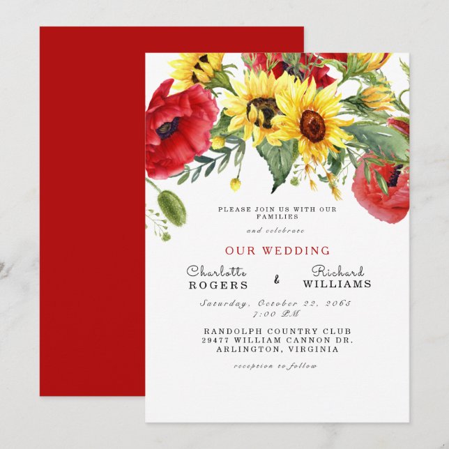Invitation Toscane Toscane Tournesol Jaune Taudité Mariage si (Devant / Derrière)