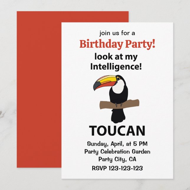 Invitation Toucan Bird Tropical Funny Anniversaire (Devant / Derrière)