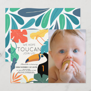 Invitation Toucan Feuille tropicale moderne 1er anniversaire 