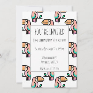 Invitation toucan oiseau de la jungle pastel arc-en-ciel moti