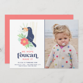 Invitation Toucan Tropical Palm Feuille Photo Anniversaire