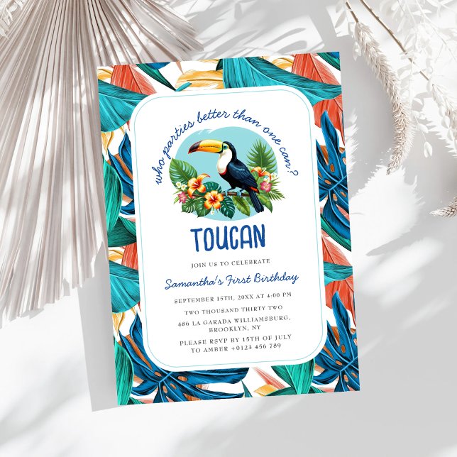 Invitation Toucan Tropical Vibrant Summers Premier anniversai (Créateur téléchargé)