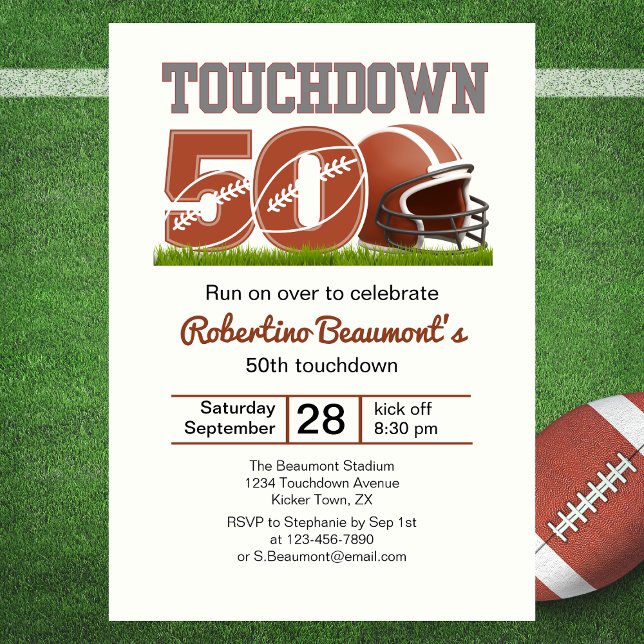 Invitation Touchdown Fifty Funny Football 50e anniversaire (Créateur téléchargé)