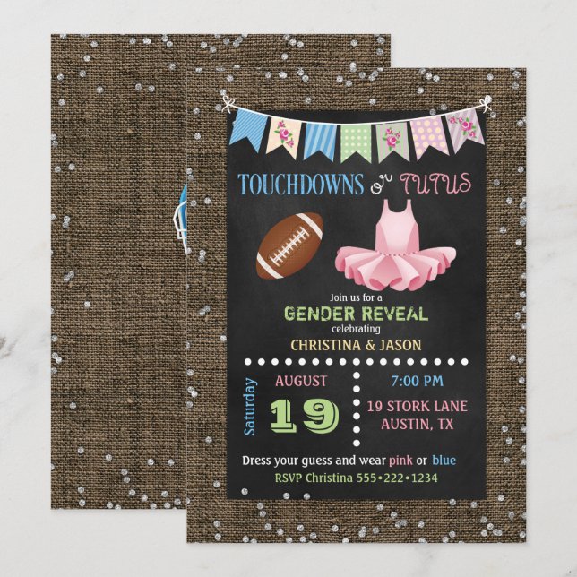 Invitation Touchdowns de tableau ou révélations de genre Tutu (Devant / Derrière)