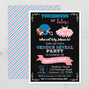 Invitation TOUCHDOWNS OU TUTUS Baby shower de révélation de g
