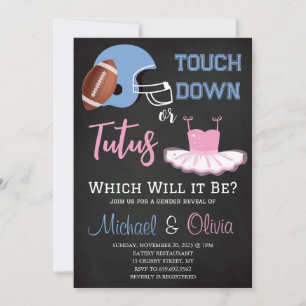 Invitation TOUCHDOWNS OU TUTUS Baby shower de révélation de g