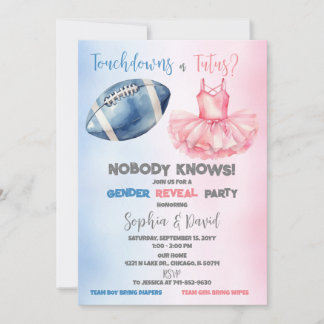 Invitation Touchdowns ou Tutus Fête de Révélation du Sexe