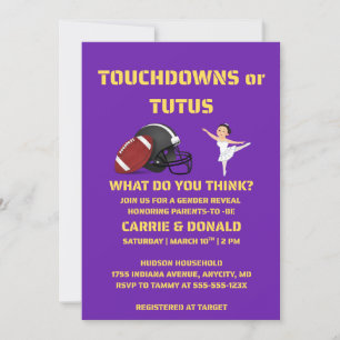 Invitation Touchdowns ou Tutus Fête de Révélation du Sexe du