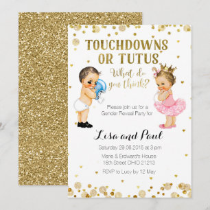 Invitation Touchdowns ou Tutus Genre Révéler l'invitation Or