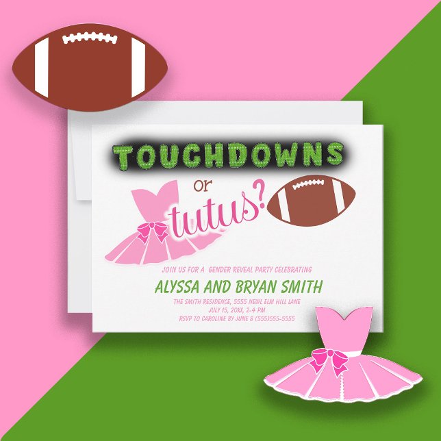 Invitation Touchdowns Tutus Baby Sexe Révélation (Créateur téléchargé)