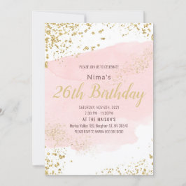 Invitation Touche d'aquarelle rose poudré avec paillettes dor