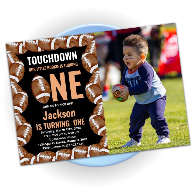 Invitation Touchez Un Anniversaire De Football Noir Avec Phot (Créateur téléchargé)